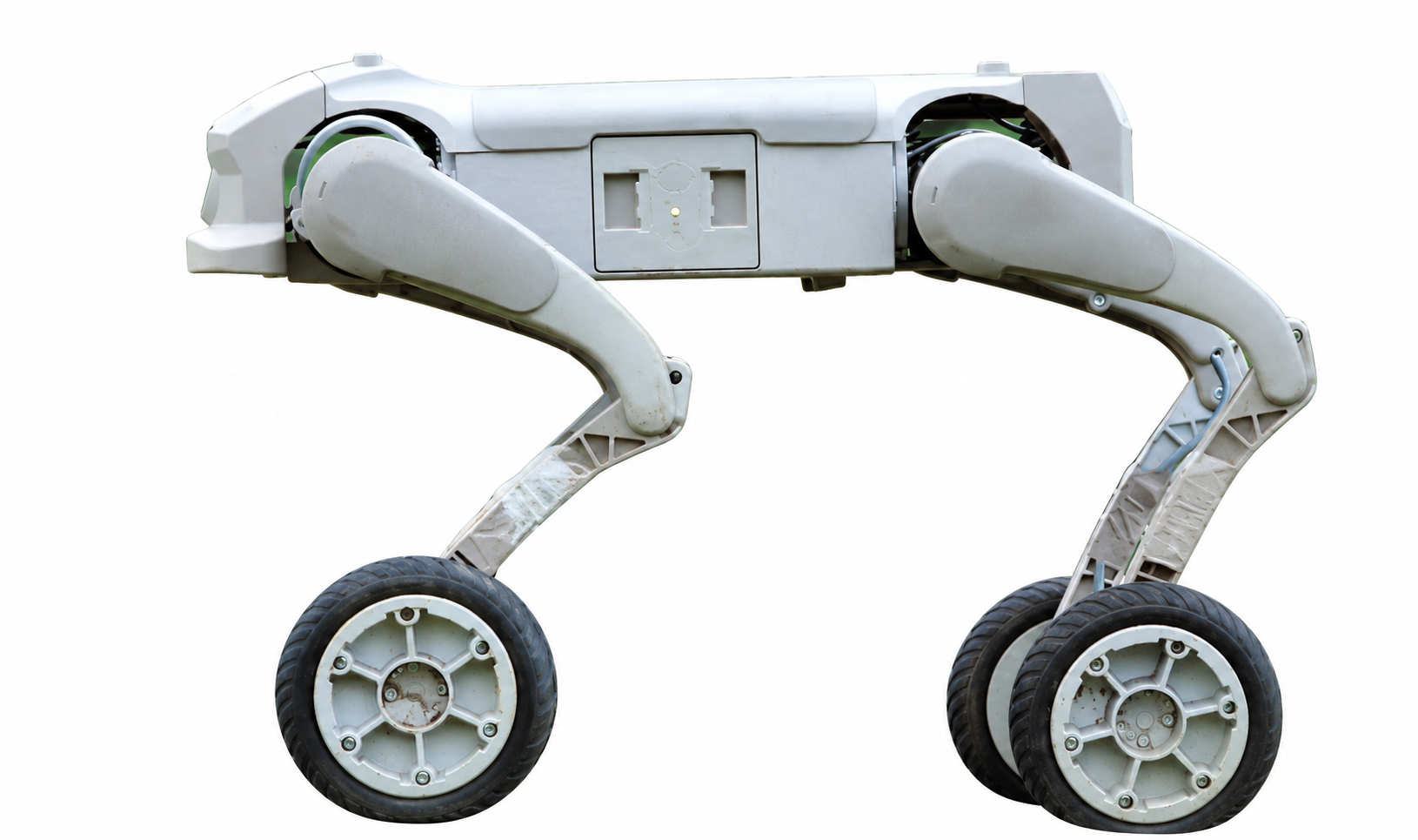 GENISOM Gangben L1-W, wheeled-leg quadruped robot, studio photo on a white background