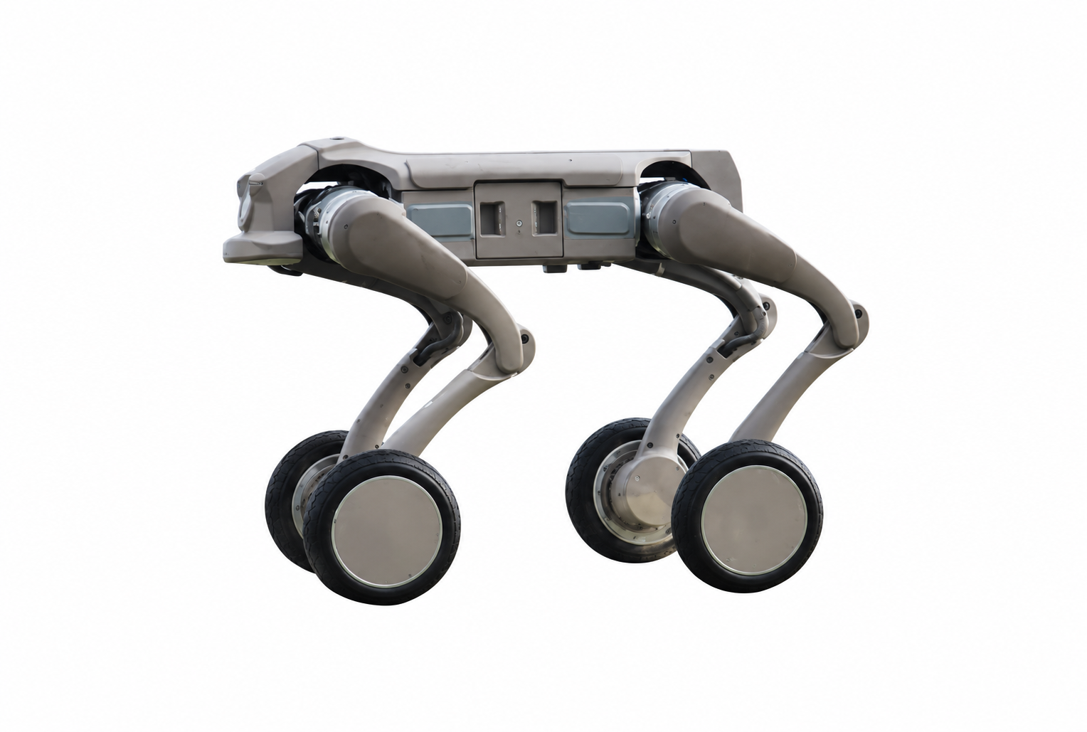 GENISOM Gangben L2-W, wheeled-leg quadruped robot, studio photo on a white background