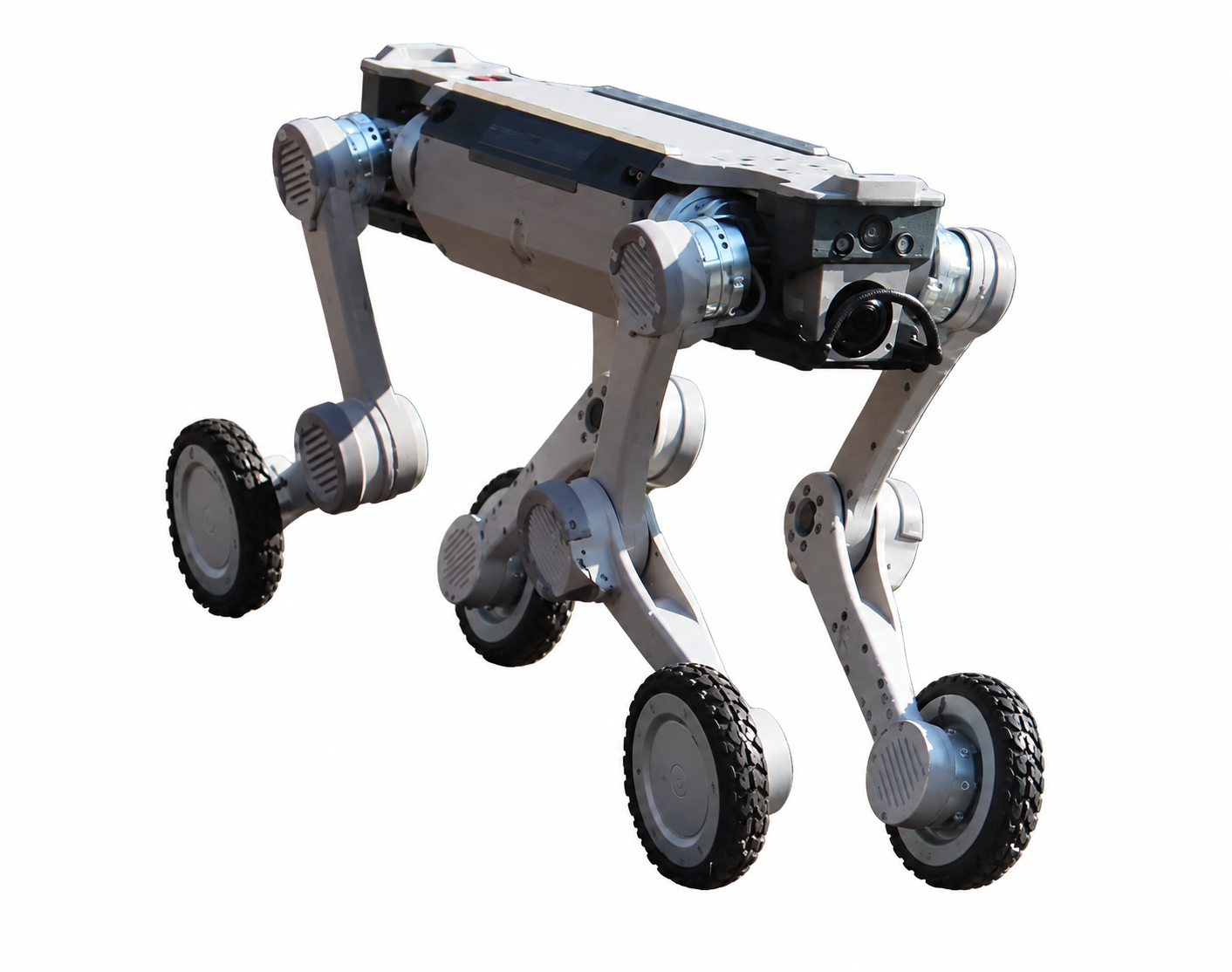 GENISOM Tongchui M1, wheeled-leg quadruped robot, studio photo on a white background