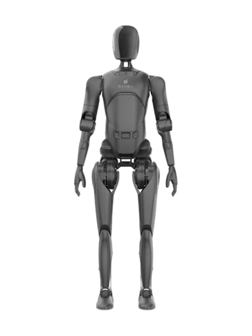 Agibot A2 Lite, dark grey bipedal humanoid robot seen from the front, manufacturer product image