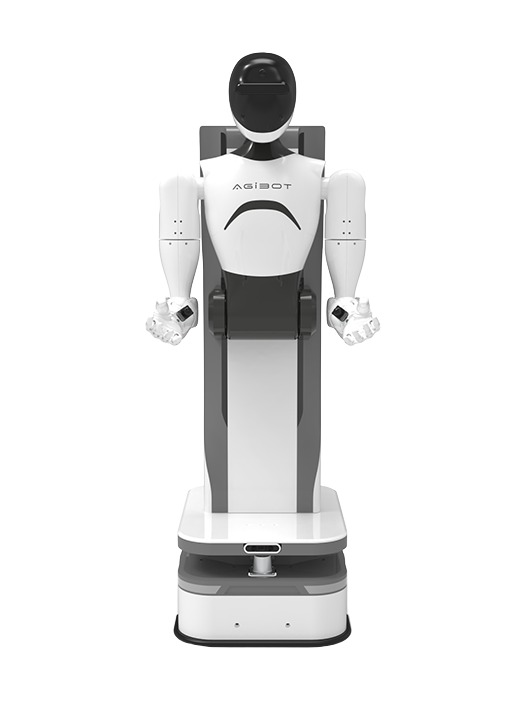 Agibot G1, two-armed humanoid robot on a tall wheeled base, manufacturer product image