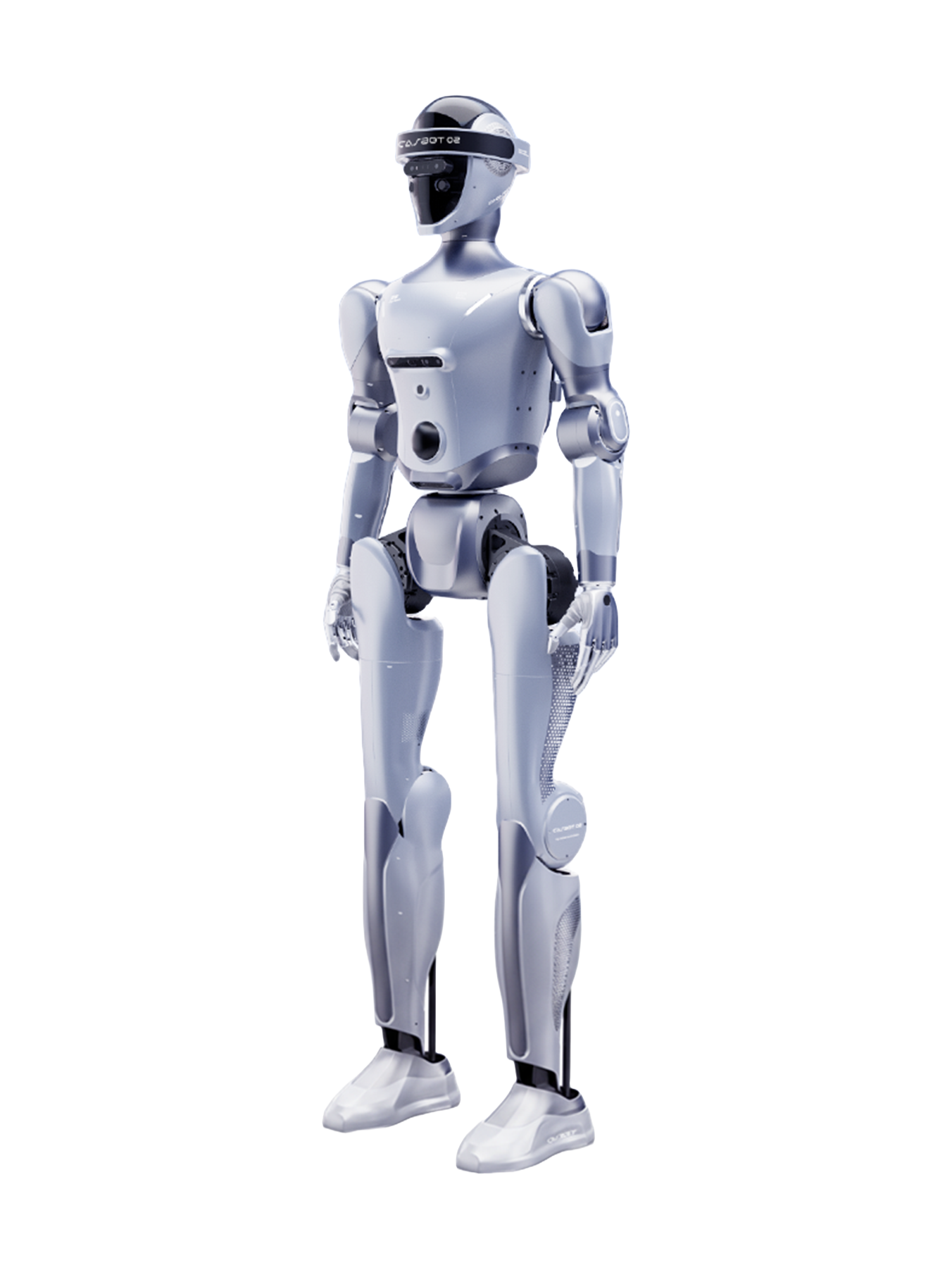 CASBOT 02, pale blue and silver bipedal humanoid robot, manufacturer product image