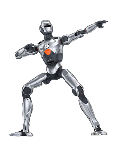 EngineAI PM01, silver bipedal humanoid robot in a pointing pose, manufacturer product image