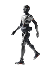 EngineAI SE01, silver and black bipedal humanoid robot mid-stride, seen from the side, manufacturer product image