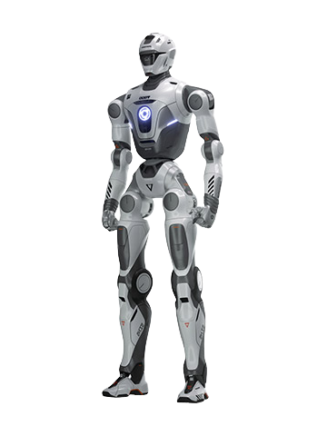 EngineAI T800, white and grey bipedal humanoid robot with a glowing chest emblem, manufacturer product image