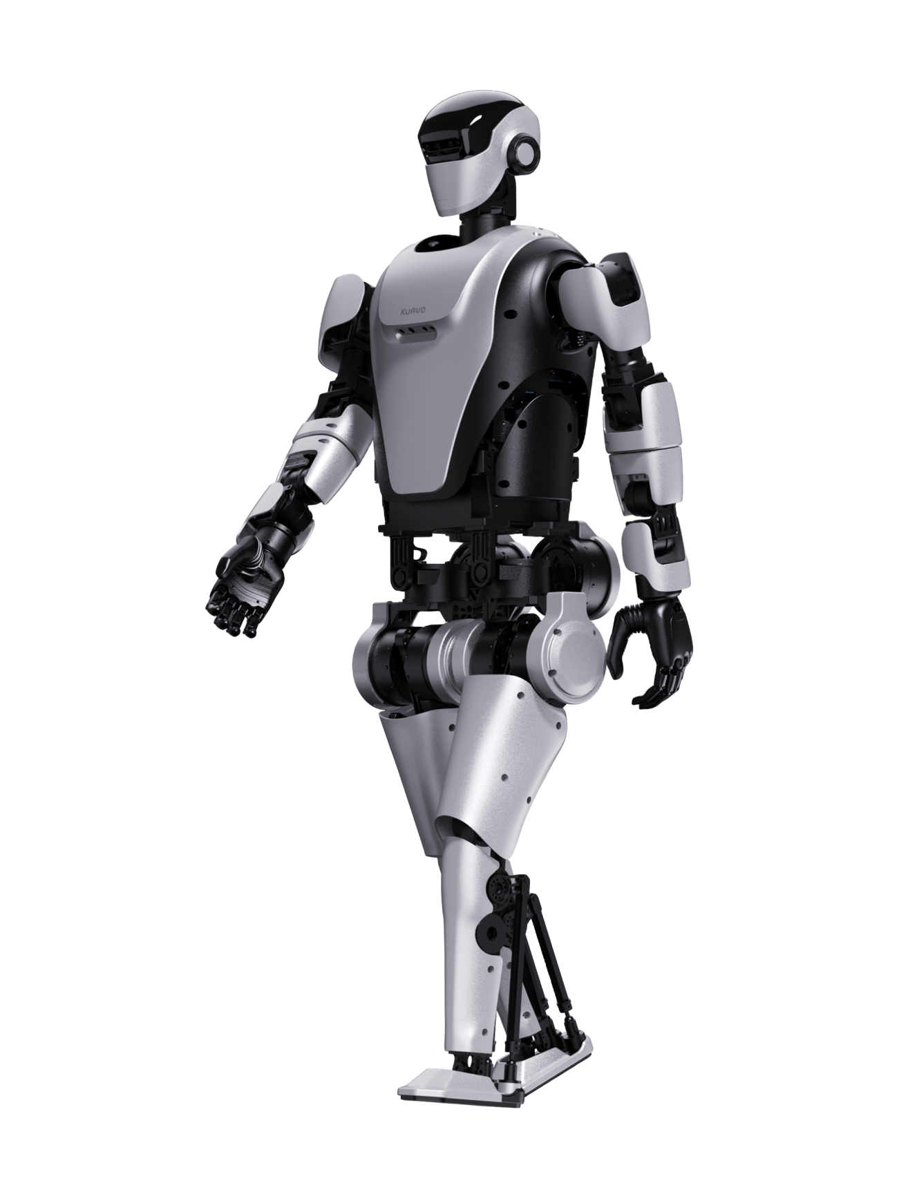 Leju KUAVO 4Pro, silver and black bipedal humanoid robot mid-stride, product image
