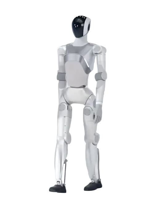 LimX Dynamics Luna, white bipedal humanoid robot with a glossy black face, video still
