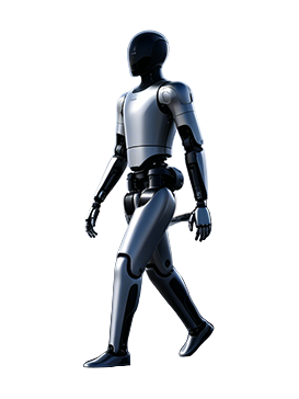 MagicLab MagicBot Gen1, silver and black bipedal humanoid robot mid-stride, seen from the side, manufacturer rendering