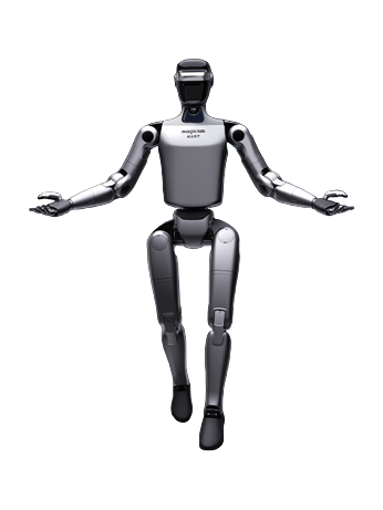 MagicLab MagicBot Z1, silver and black bipedal humanoid robot with outstretched arms, seen from the front, manufacturer rendering