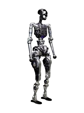 PNDbotics Adam, silver and black bipedal humanoid robot with an exposed frame, product image