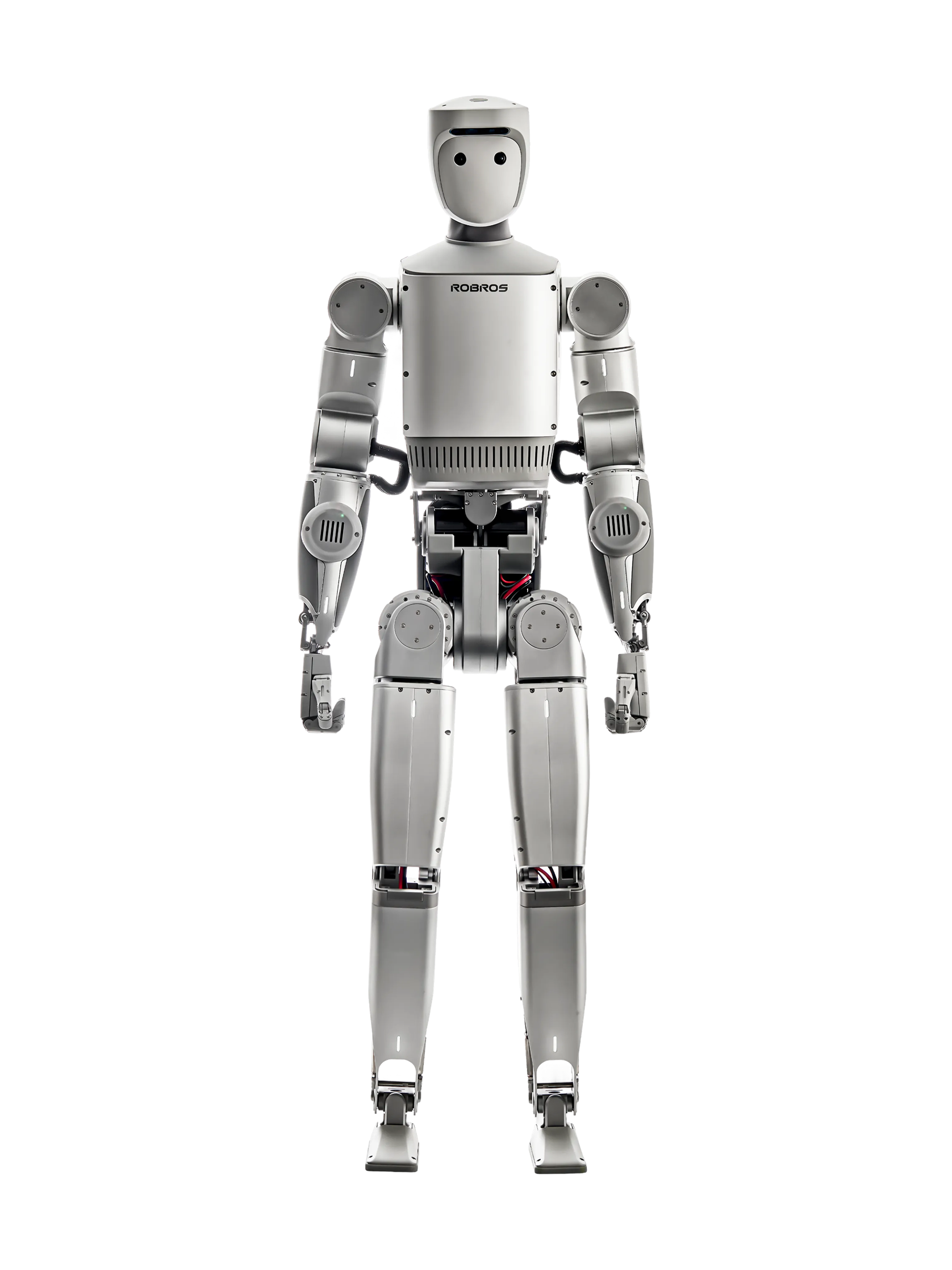 ROBROS IGRIS-C, silver bipedal humanoid with a square head, seen from the front, manufacturer image