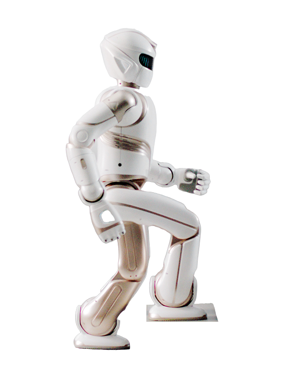UBTECH Walker X, white and gold bipedal humanoid robot stepping up a stair, manufacturer photo