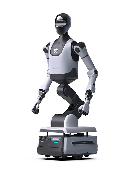 X-Humanoid Tian Yi 2.0, two-armed humanoid upper body on a folding column and wheeled base, manufacturer product image