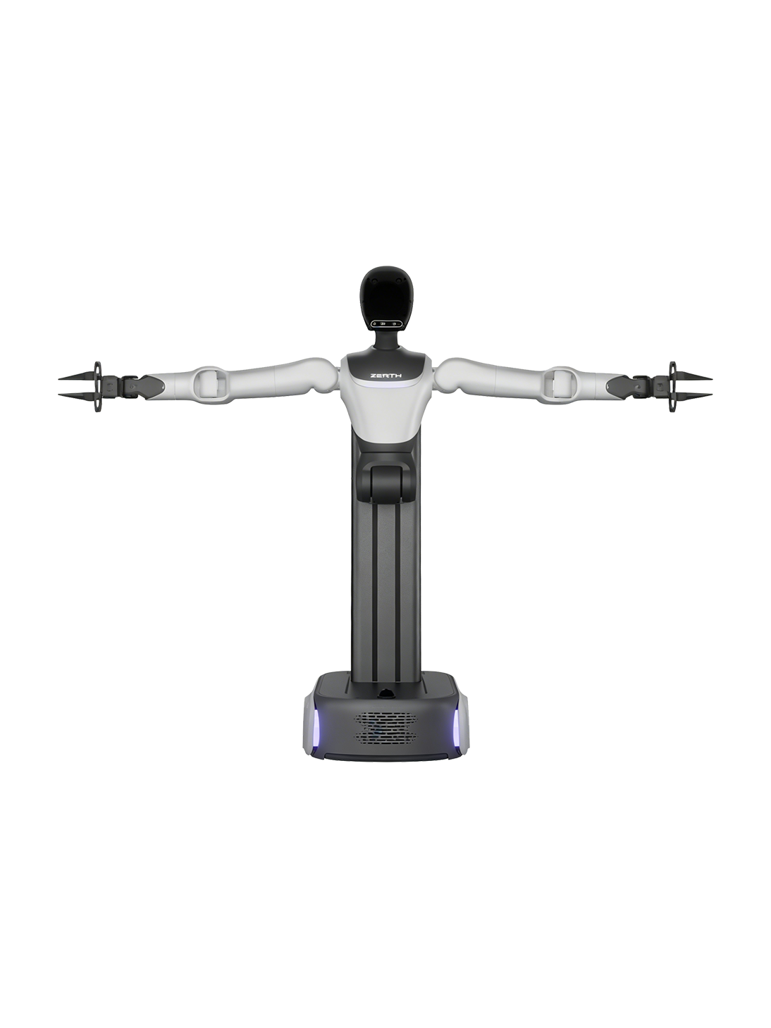 Zerith H1, white humanoid upper body with arms outstretched on a lifting column and mobile base, seen from the front, manufacturer product image