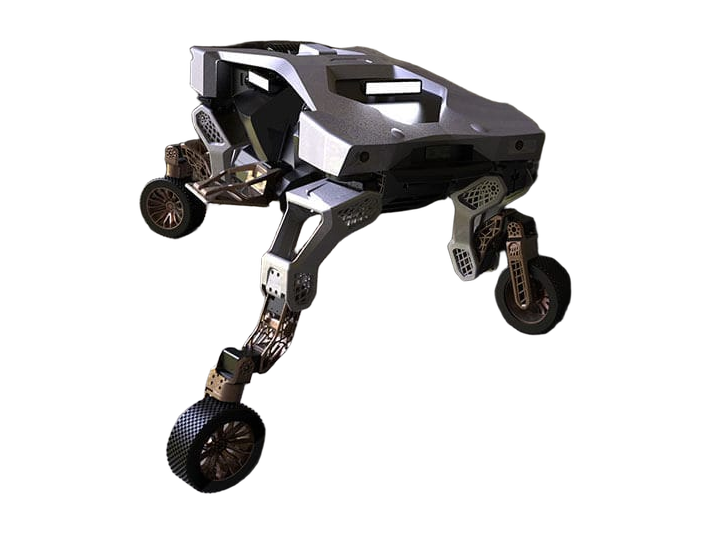 Hyundai TIGER X-1, grey uncrewed vehicle on four wheeled legs, walking, manufacturer rendering